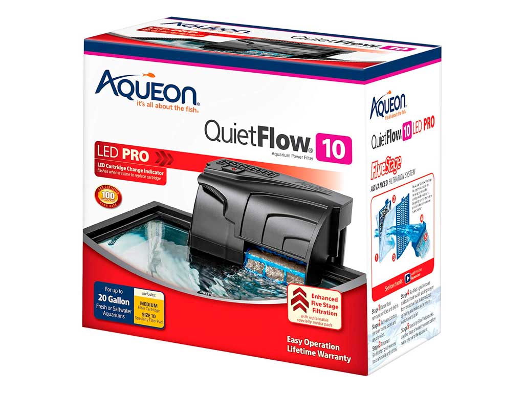 Aqueon QuietFlow 10 LED PRO Aquarium Fish Tank Power Filter For Up to 20 Gallon Aquariums